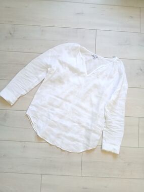 White 100% linen women blouse, long sleeves, S- M, mint